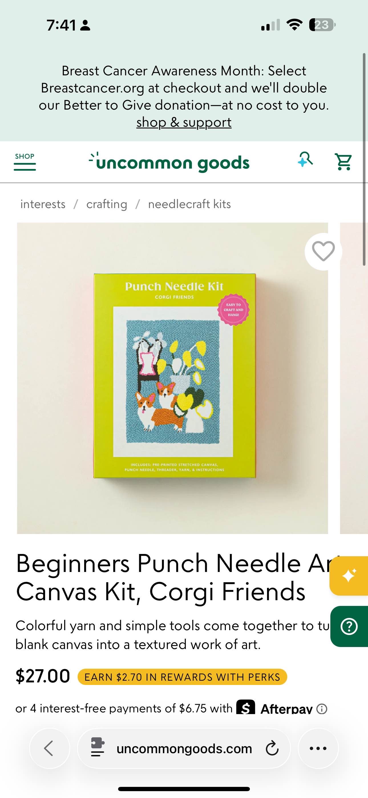Beginners Punch Needle Art Canvas Kit, Corgi Friends