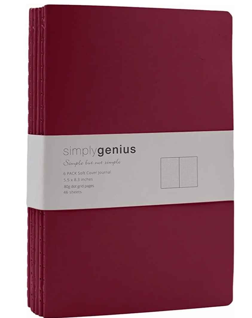 Simply Genius A5 Dotted Notebooks for Work, Travel, Business, College & More - Softcover Journals for Writing - Grid Notebook for Men & Women - Size 8.2" x 5.5" - 92 pages (Wine, 6 pack)