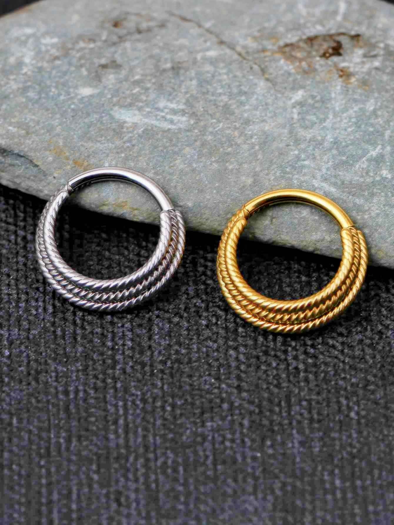 1pc 16g Surgical Steel Piercing Ring, Nose, Ear, Lip, Septum, Cartilage Spiral Hoop, Twist Rope Hinge Seamless