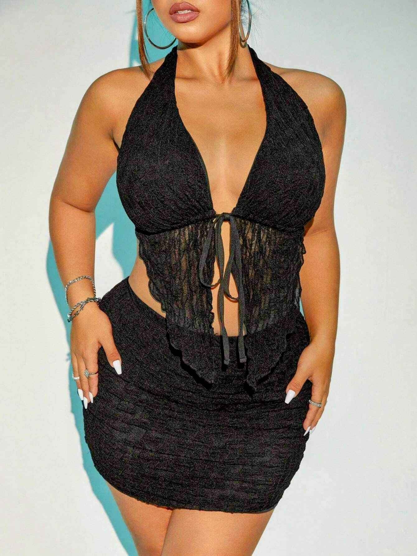 Tie Front Halter Top & Bodycon Skirt