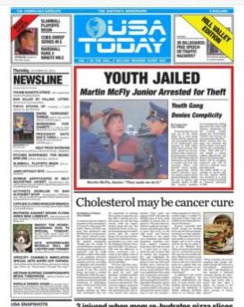 Details about 1985 Back To The Future USA Today Poster/Print > Youth Jailed > Marty Mcfly