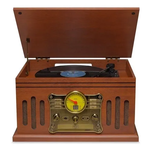Radio Toca Discos Vinil Vintage Retro Bluetooth Fita Cassete Vitrola CD Pen Drive FM Usb Raveo Stadio