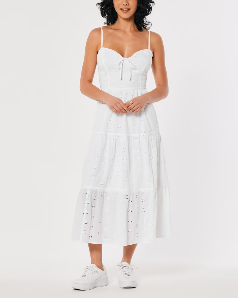 Tie-Back Eyelet Midi Dress