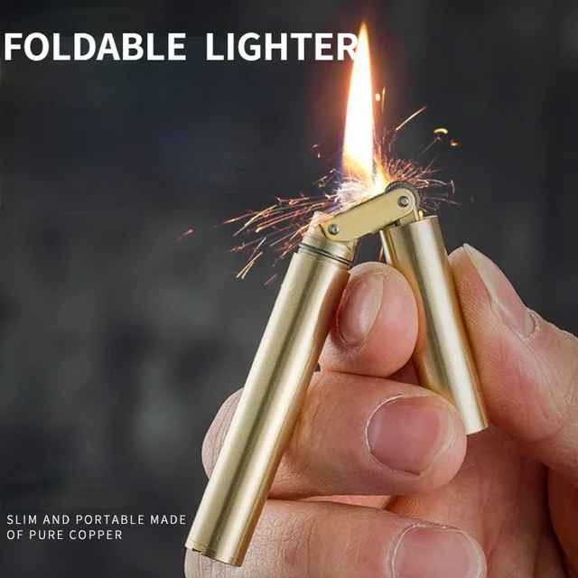 Creative Unusual Copper Kerosene Lighter Nunchaku Retro Grinding Wheel Lighter Foldable Portable Men's Exquisite Gift