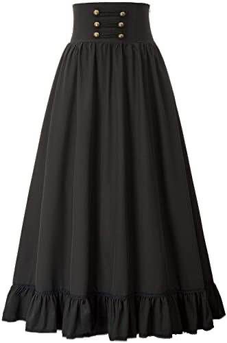 Punk Long Maxi Skirt Vintage Medieval Gothic Renaissance Skirts Halloween Costumes For Women A Line Swing Gown VD3727