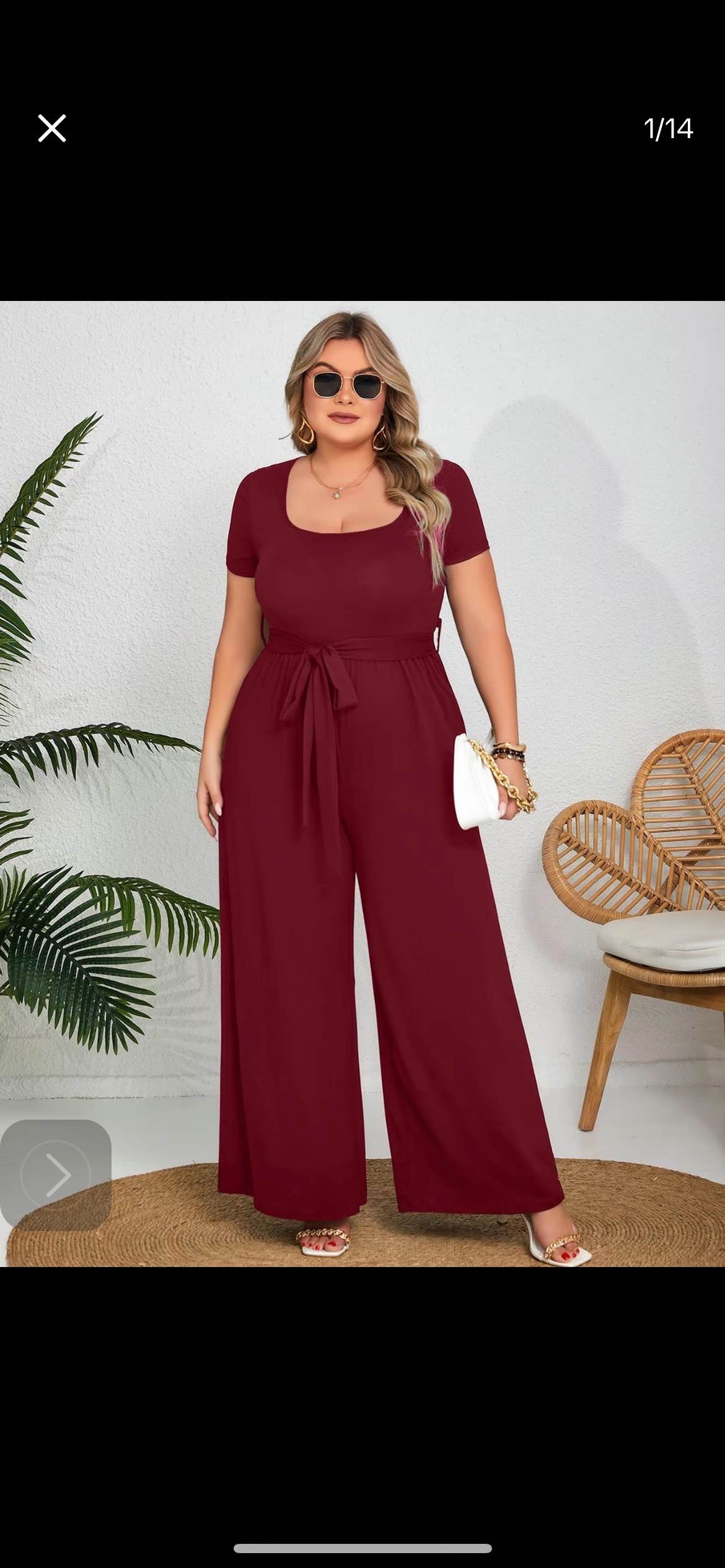 Plus size solid wide leg Jumpsuit, elegant Square neck