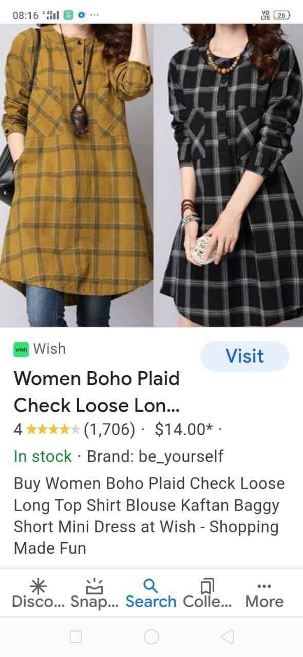 Women Boho Plaid Check Loose Long Top Shirt Blouse