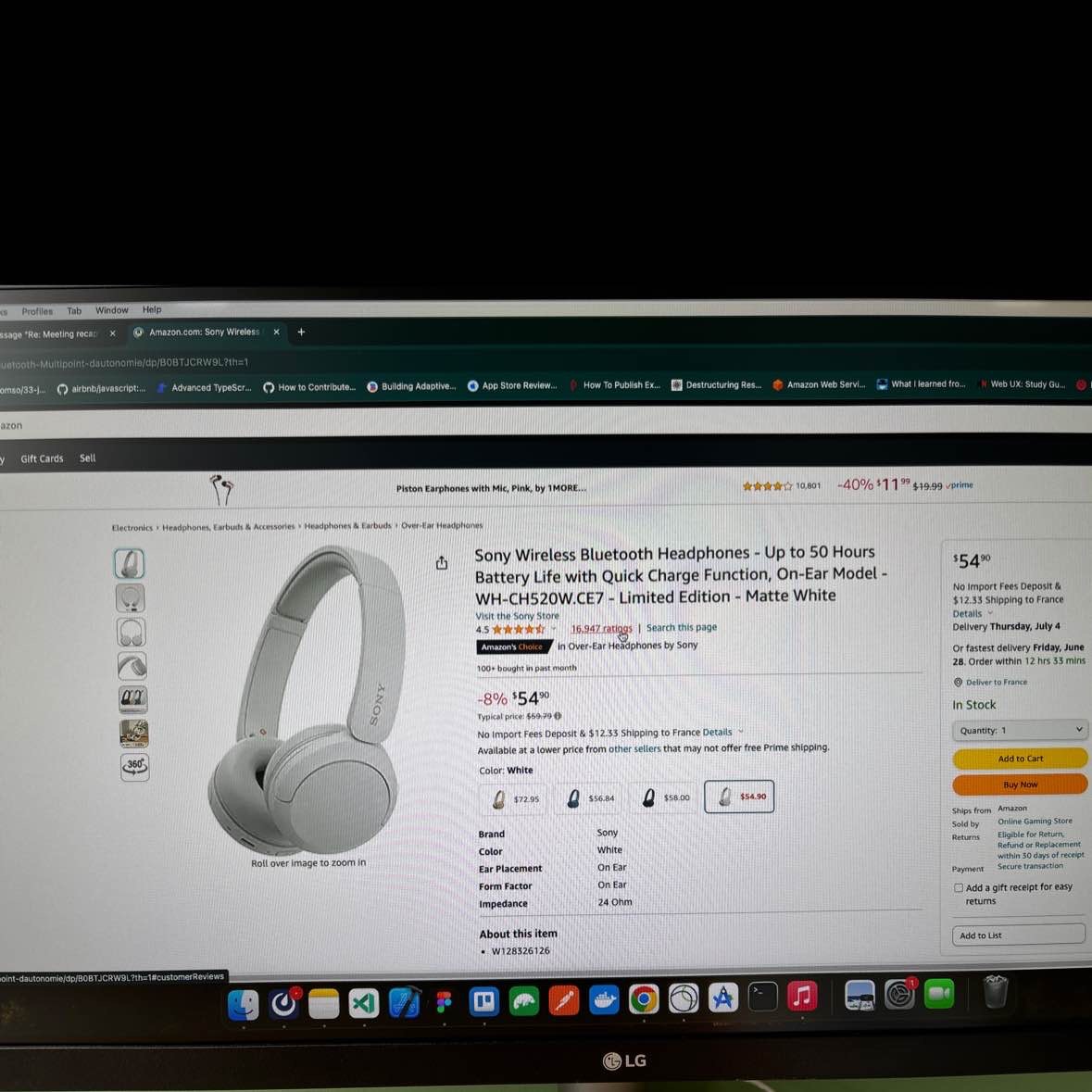 Sony Wireless Bluetooth Headphones - Up to 50 Hours Battery Life with Quick Charge Function, On-Ear Model - WH-CH520W.CE7 - Limited Edition - Matte White