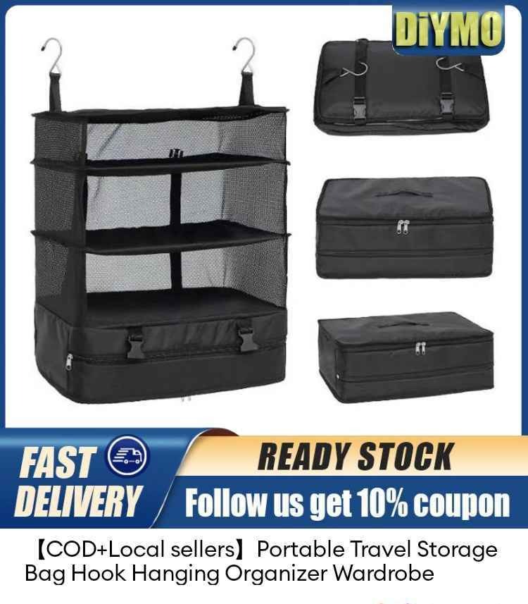 Portable Travel Storage Bag Hook Hanging Organizer Wardrobe Clothes Storage Rack Holder Travel Suitcase Shelves