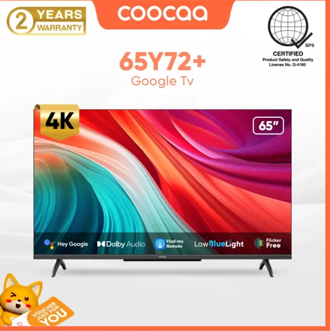 COOCAA 65 Inch 4K Google TV ,Flicker Free, Dolby Audio, Voice Control, Twinkle Stellar (65Y72+)