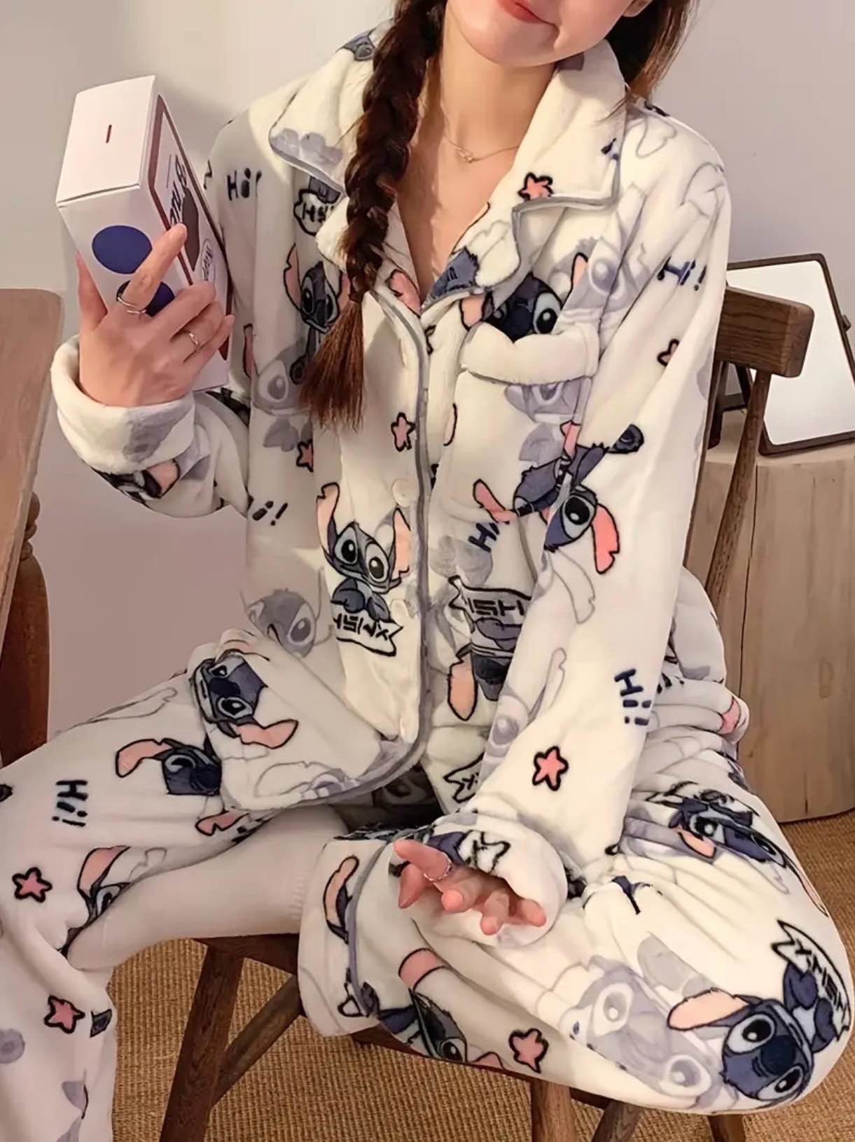 * * Flanell Tjock * * Långärmad Loose-Fit Pyjamaset för Höst och Vinter