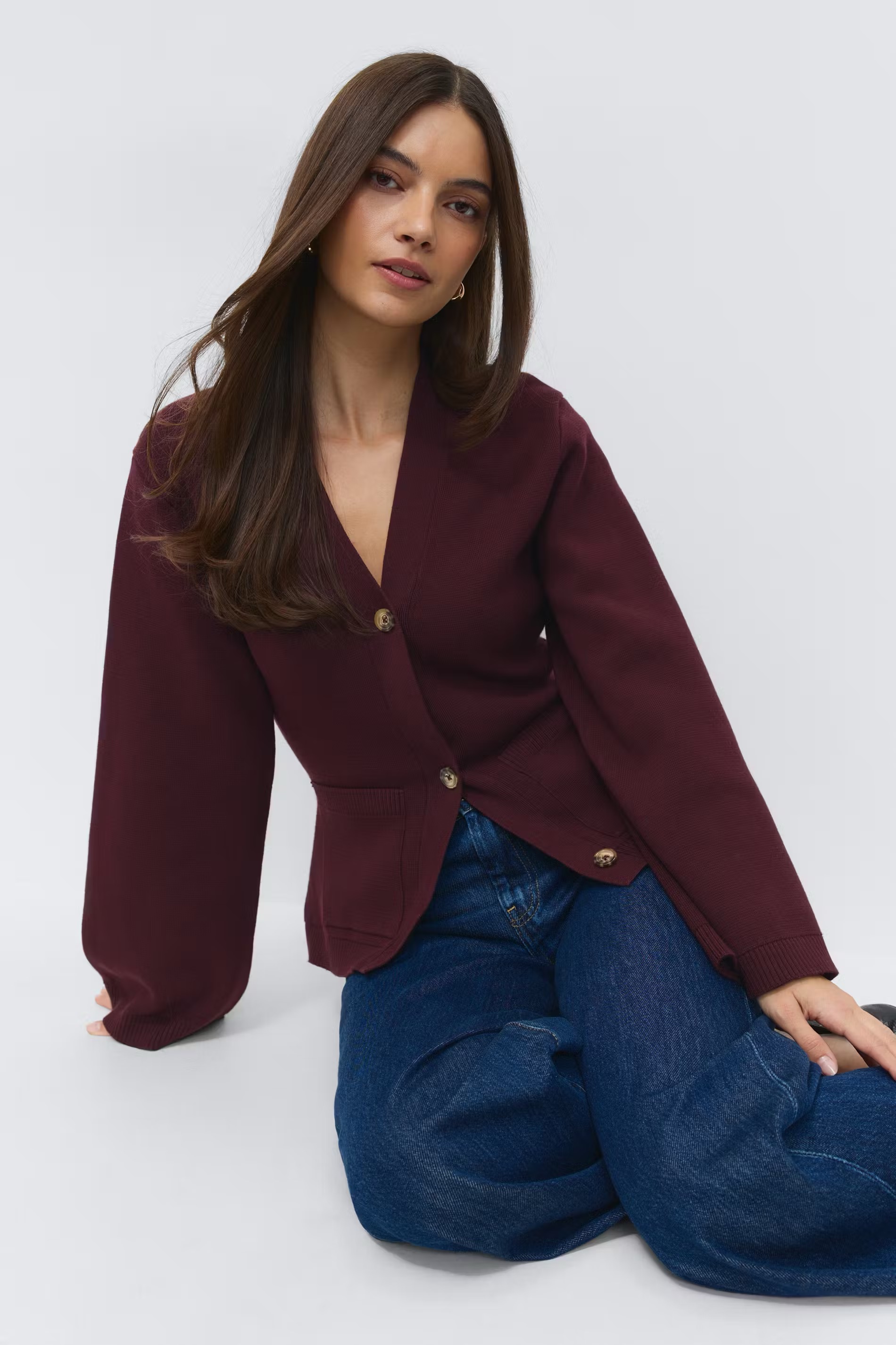 Knitted cotton cardigan - Rouge - Femme - Gina Tricot