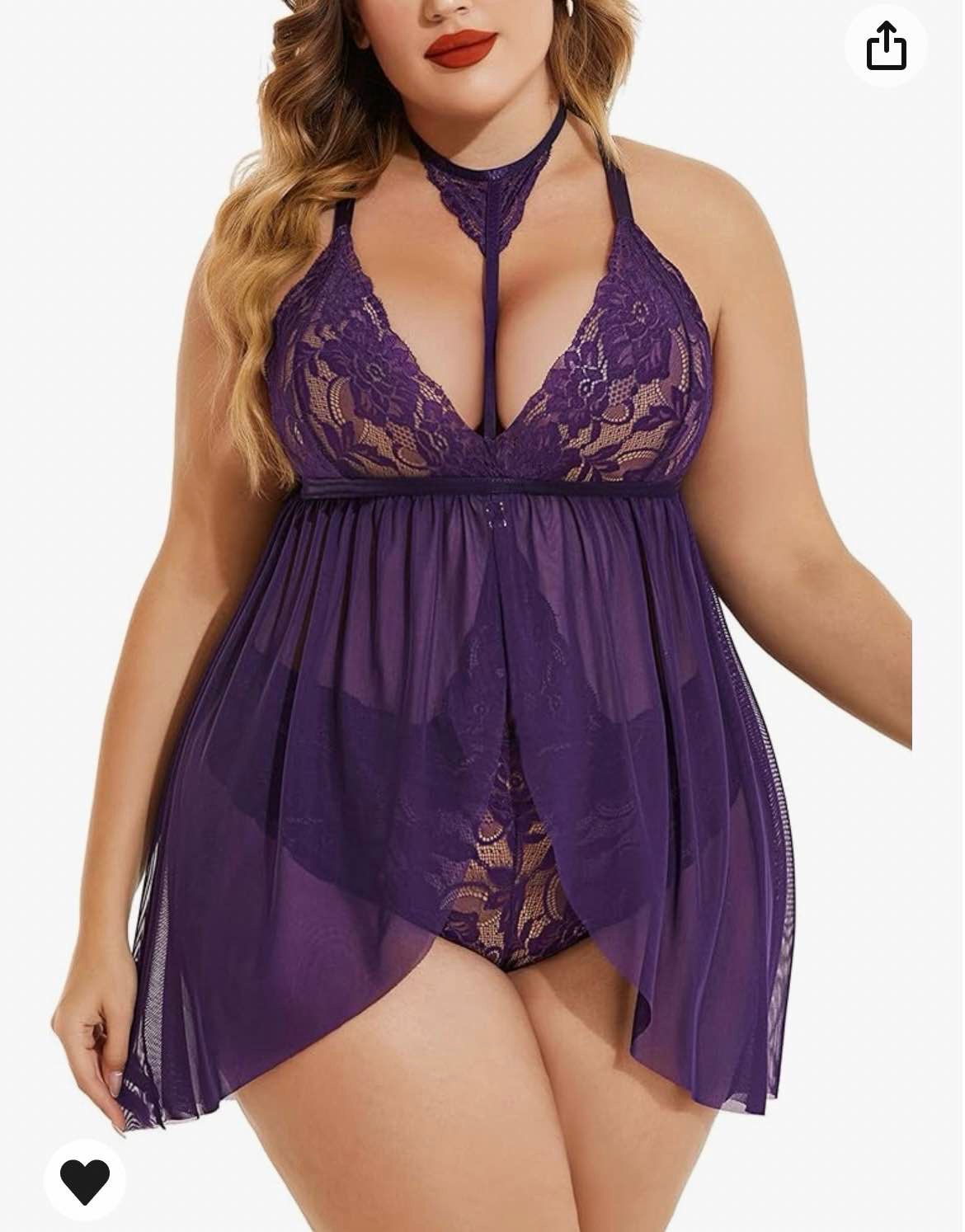 Avidlove Plus Size Lingerie for Women Sexy Lace Babydoll Mesh Choker Sleepwear L-5XL