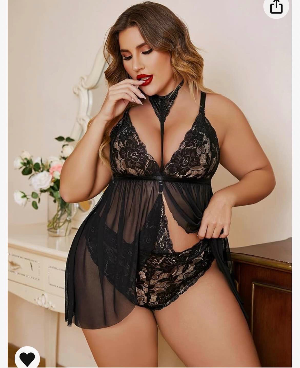 Avidlove Plus Size Lingerie for Women Sexy Lace Babydoll Mesh Choker Sleepwear L-5XL