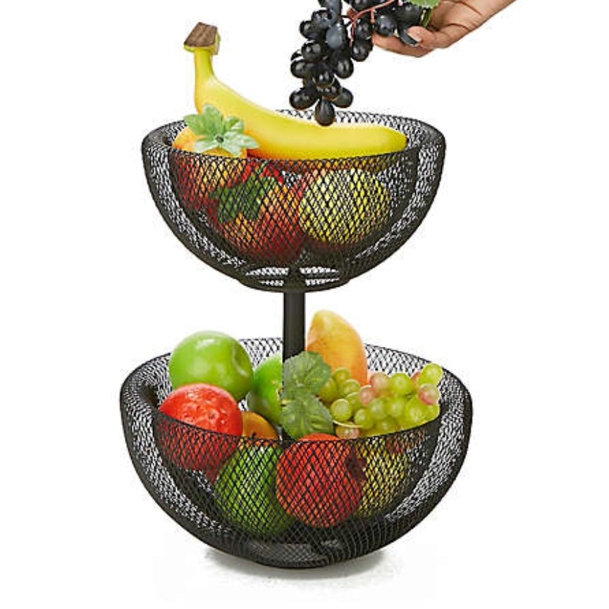 Black 2-Tier Mesh Decorative Fruit Bowl