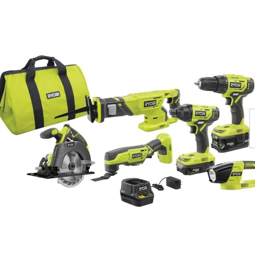 18-Volt ONE+ Lithium-Ion Cordless 6-Tool Combo Kit with (2) Batteries, Charger, and Bag