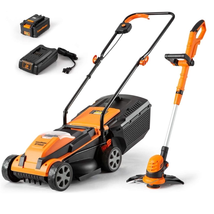 LawnMaster 20VMWGT 24V Max Combo Kit 13-inch Lawn Mower and 10-inch Grass Trimmer
