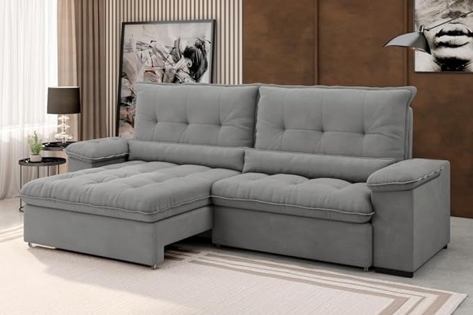 Sofá Arezzo Retrátil/reclinável 4 Lugares Suede Cinza 2,15m X-flex Sofás | Amazon.com.br