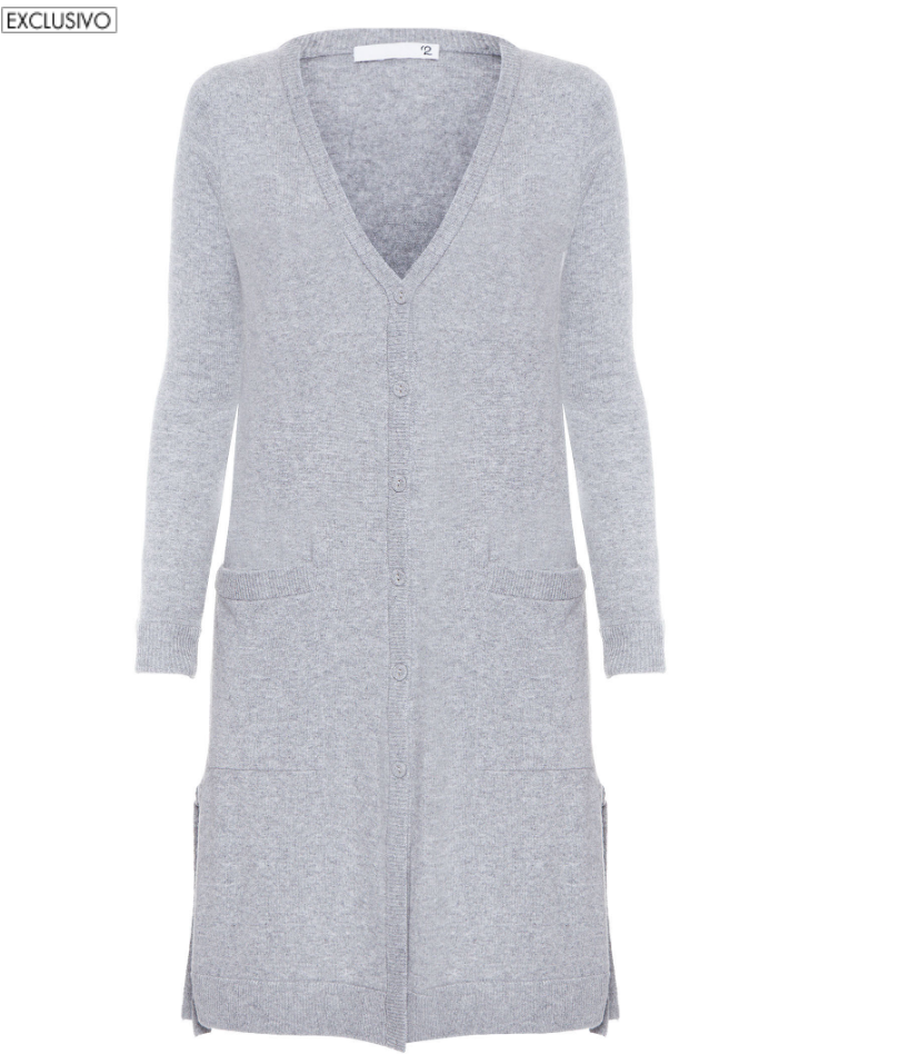 Cardigan Feminino Longo Cashmere - Shop2gether - Cinza - Shop2gether