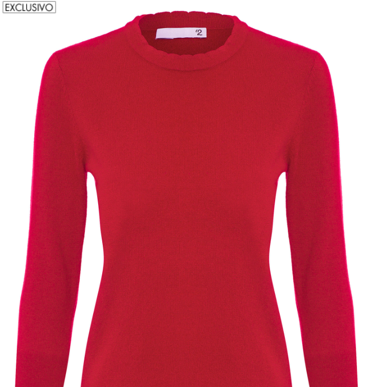 Sweater Feminino Cashmere Gola Trabalhada - Shop2gether - Vermelho - Shop2gether