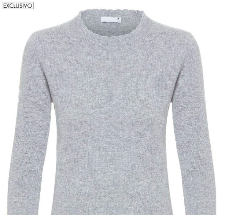 Sweater Feminino Cashmere Gola Trabalhada - Shop2gether - Cinza - Shop2gether