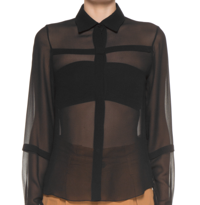 Camisa Feminina Manga Longa Em Seda Pura - '2Essential - Preto - Shop2gether