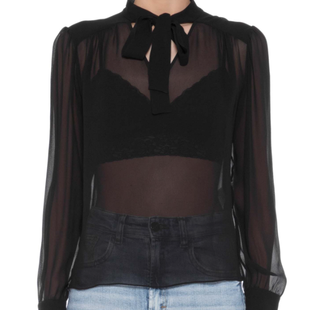 Blusa Feminina Manga Longa Bufante Em Seda - '2Essential - Preto - Shop2gether