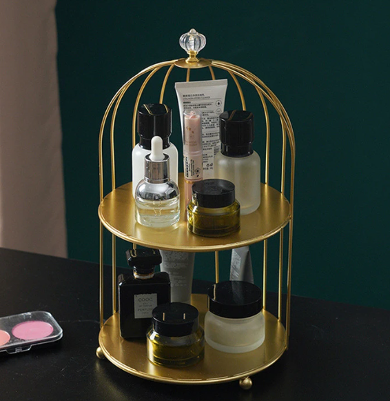 Organizador de maquiagem batom cosméticos caixa de armazenamento estilo nórdico ferro pássaro gaiola cuidados com a pele produtos prateleira mesa perfume rack titular