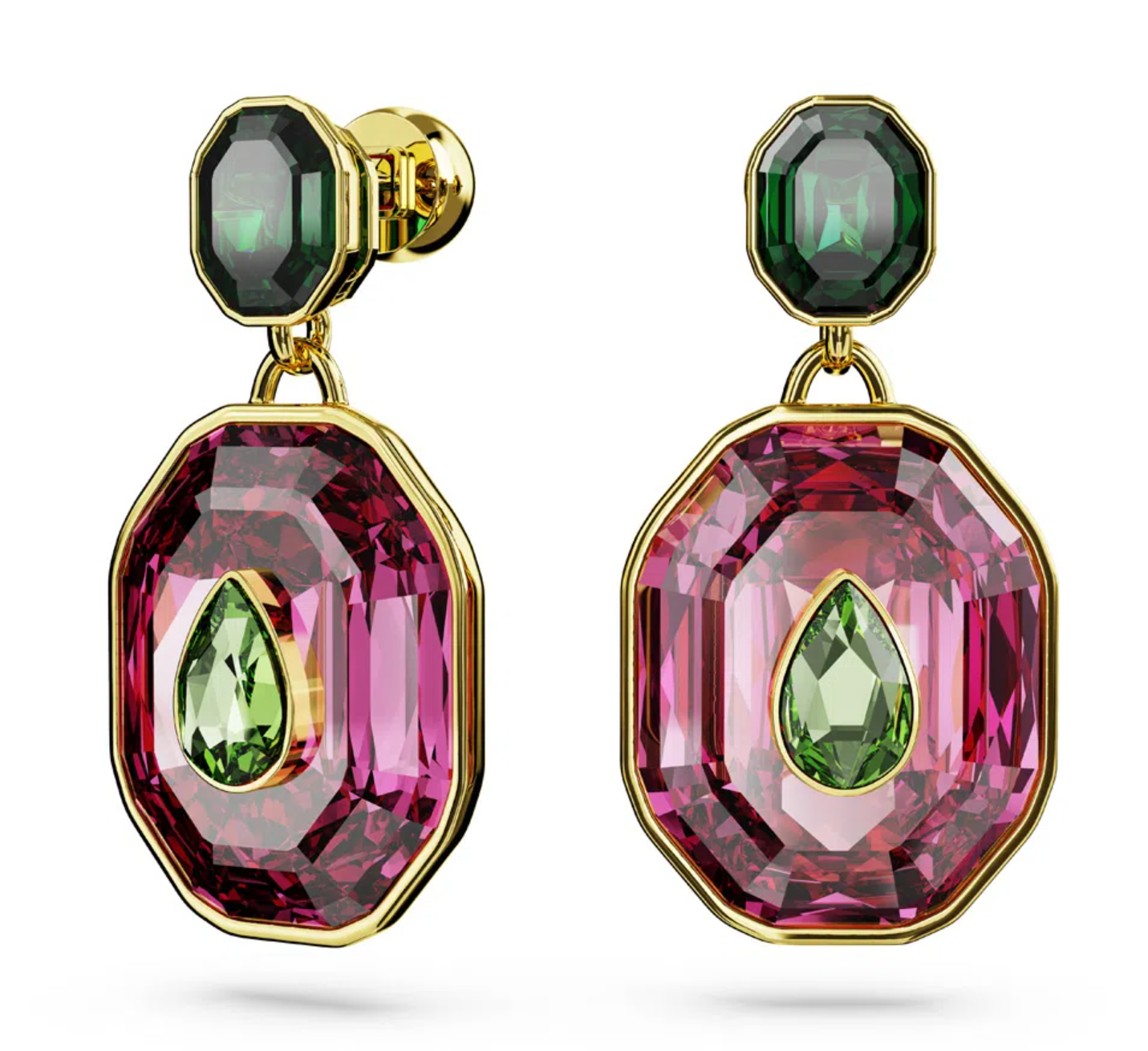 Brincos compridos Chroma, Combinação de lapidações, Multicor, Lacado a dourado | Swarovski - Swarovski BR