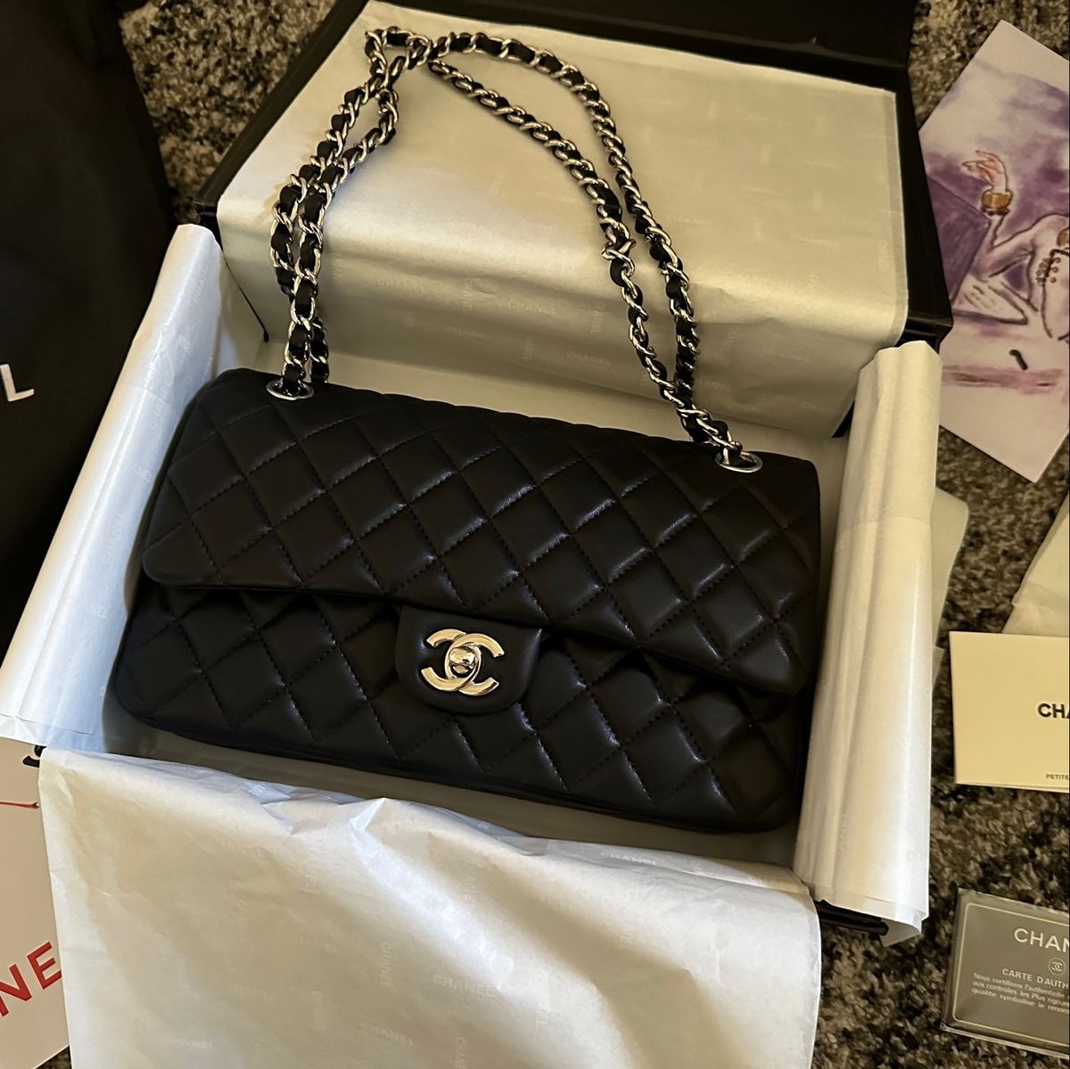 bolsa chanel couro lambskin ferragem prata