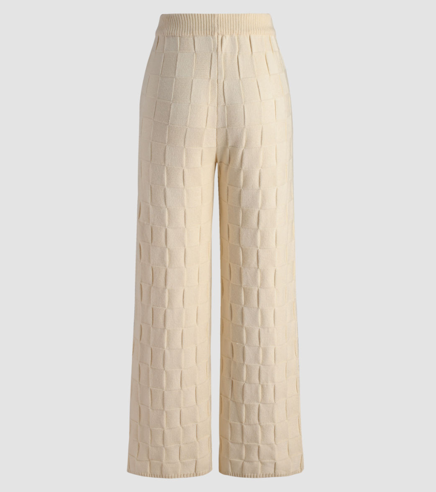 Solid Knitted High Waist Straight Leg Trousers