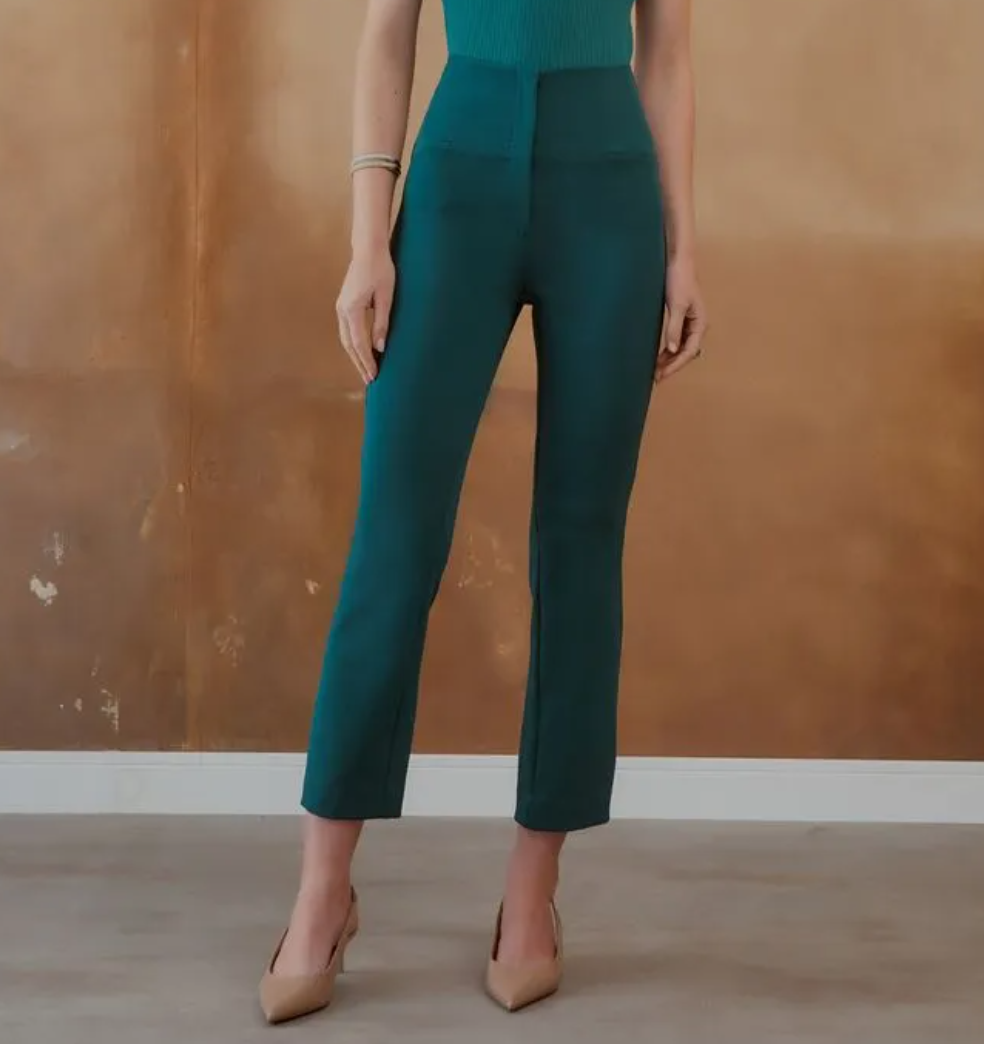 Calça Feminina Pala Larga Pesponto Verde Hera - Agilita
