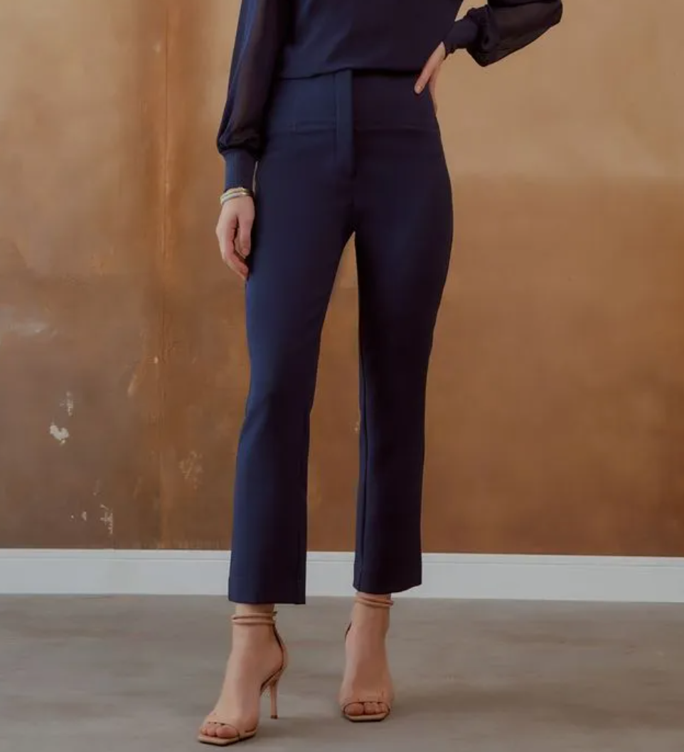 Calça Feminina Pala Larga Pesponto Azul Eclipse - Agilita