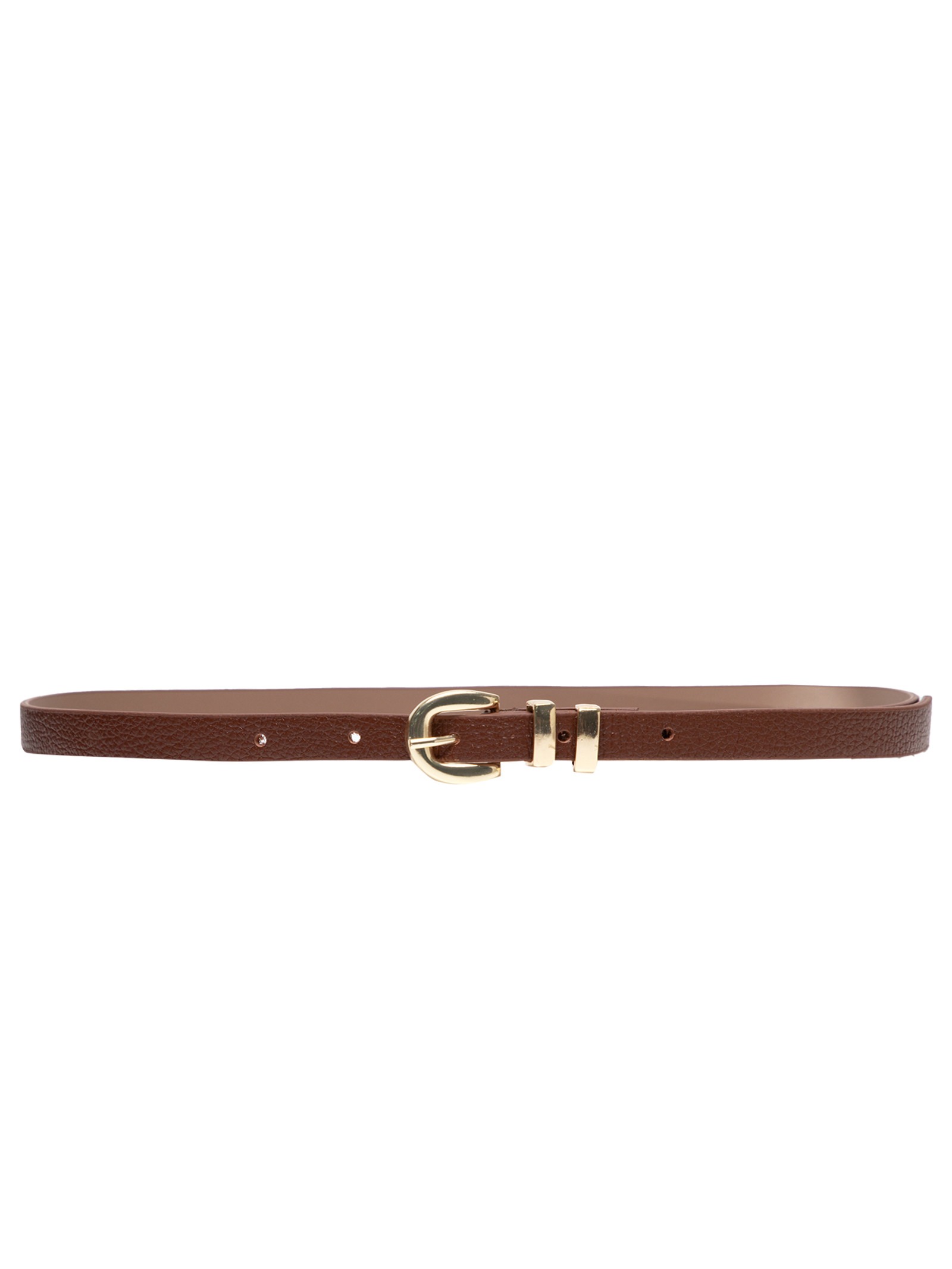 Cinto Feminino Couro Com Passante Duplo E Fivela De Metal - Basiq - Marrom - Oqvestir
