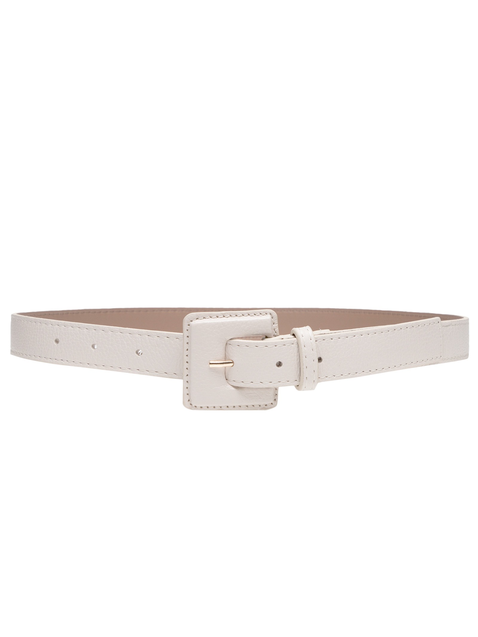 Cinto Feminino Couro Com Fivela Encapada Quadrada - Basiq - Off White - Oqvestir