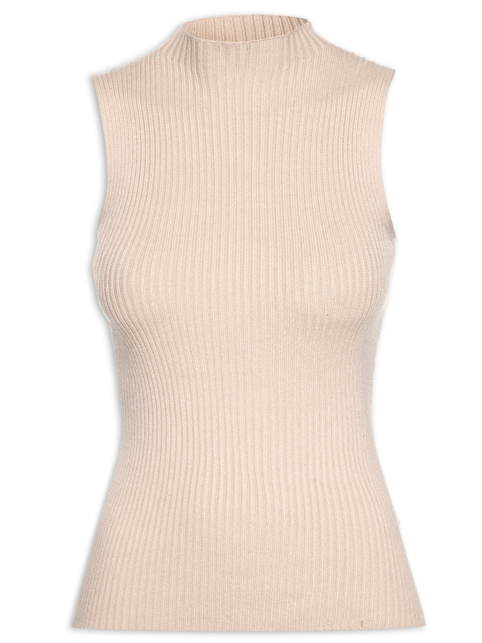 Blusa Feminina Tricot SM Com Gola Alta - Basiq - Bege - Oqvestir