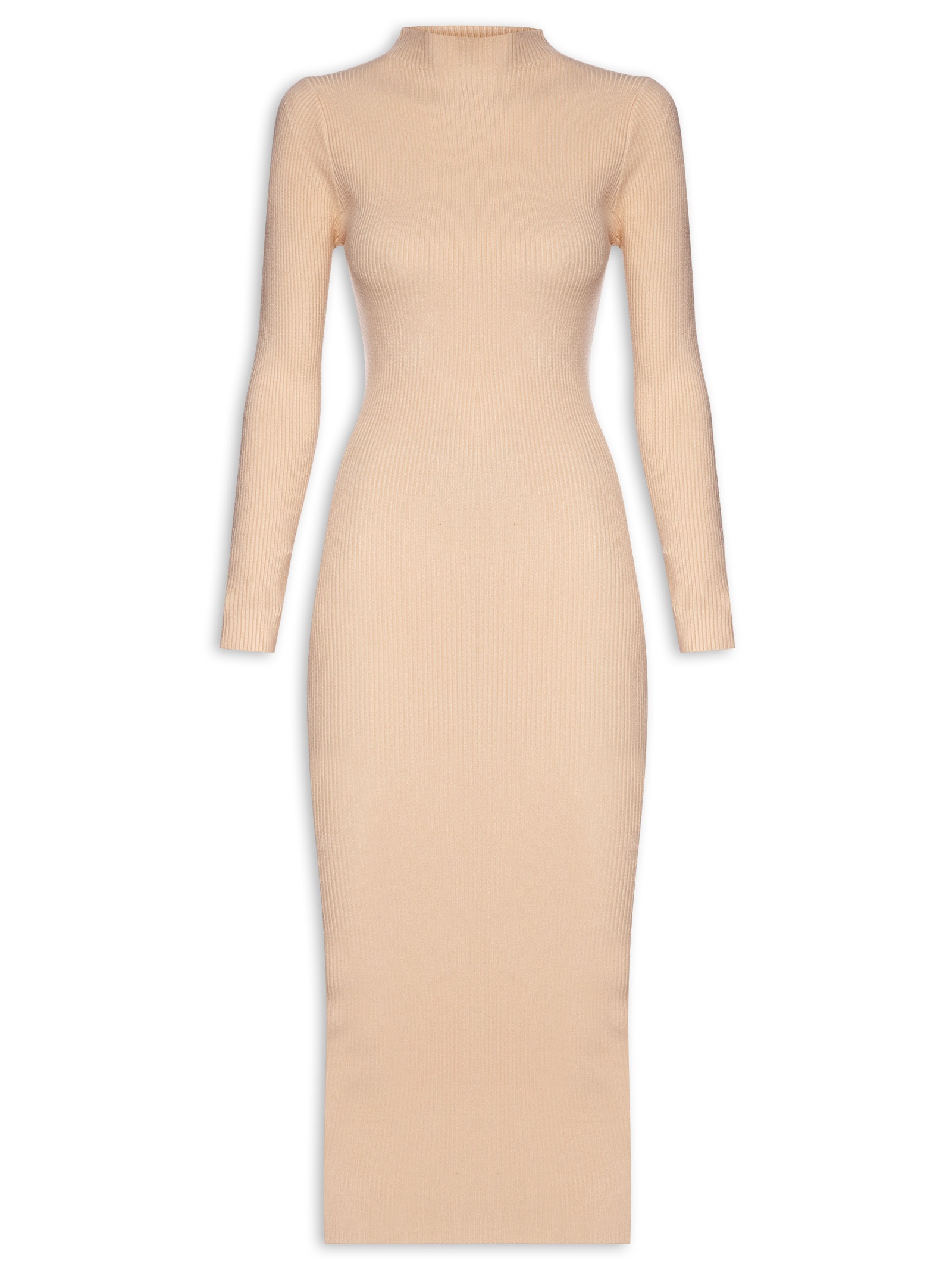 Vestido Tricot Longo - Basiq - Bege - Oqvestir
