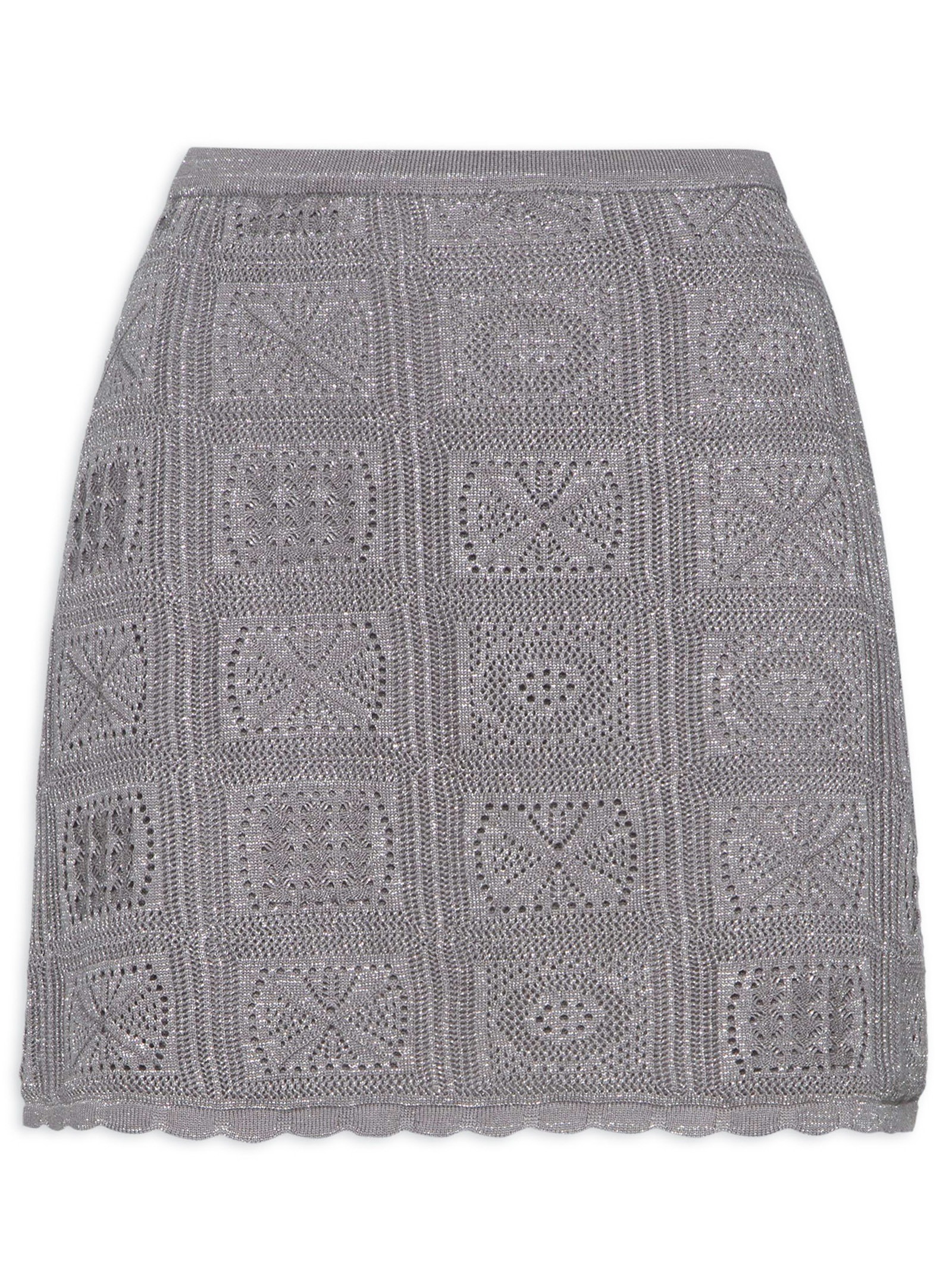 Saia De Tricot Curta Com Lurex - Animale Jeans - Cinza - Oqvestir