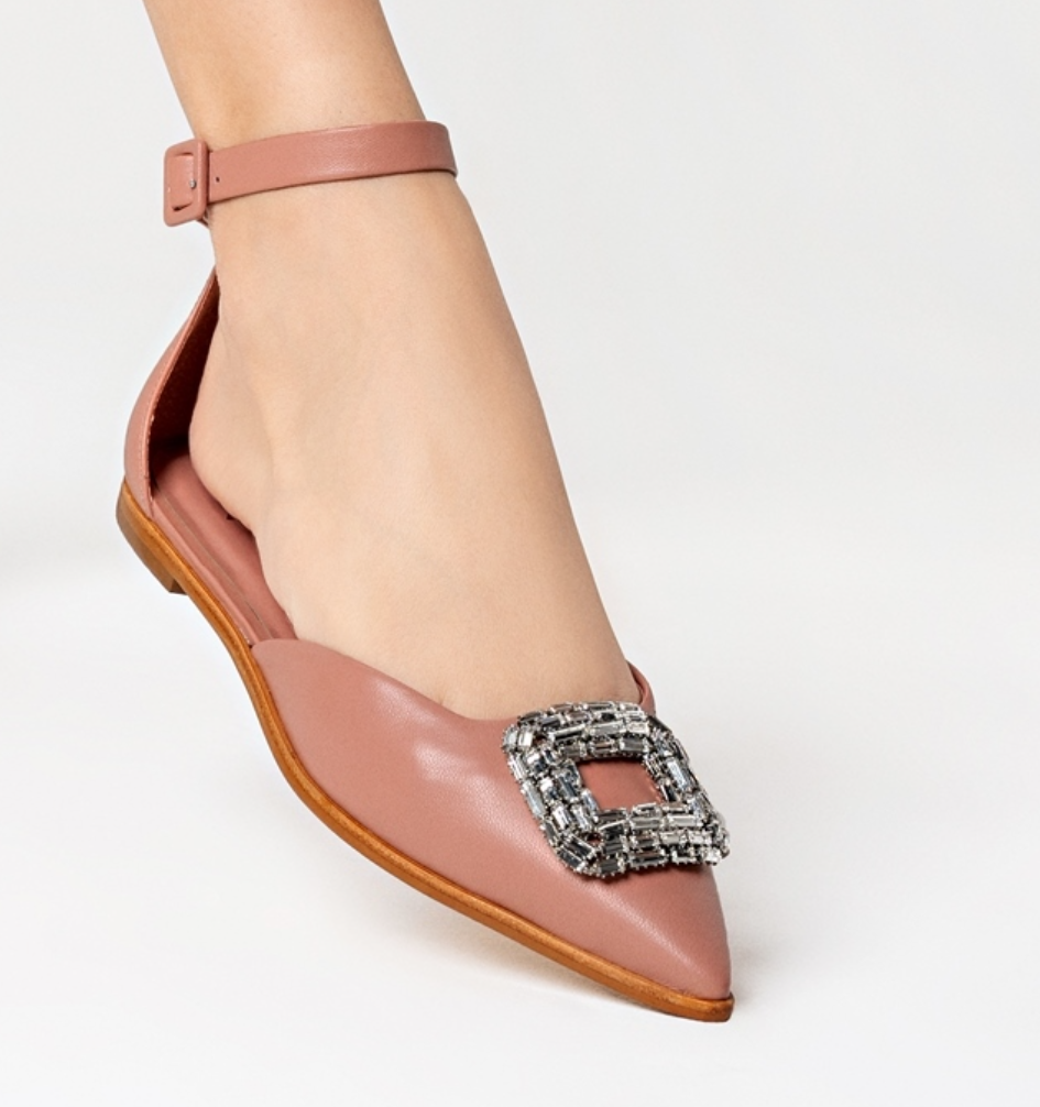 SAPATILHA SLINGBACK BRIGHT SQUARE COURO BEGE DUSTY ROSE