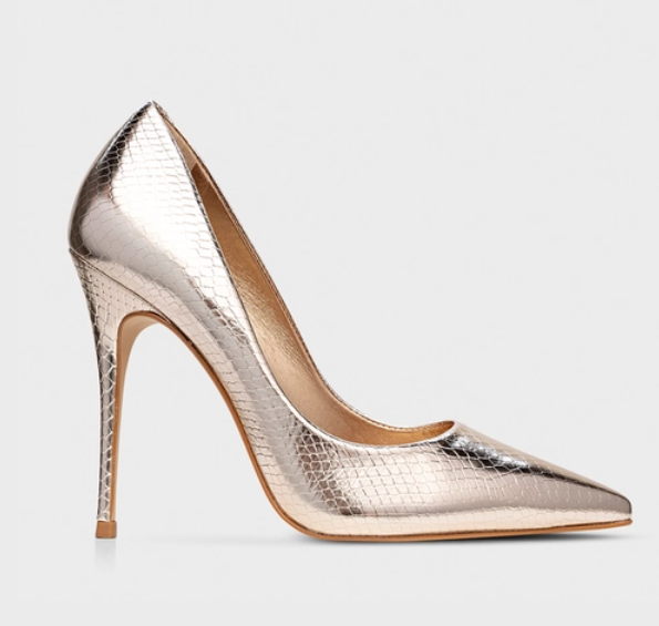 Scarpin Loretta Salto Fino Couro Dourado