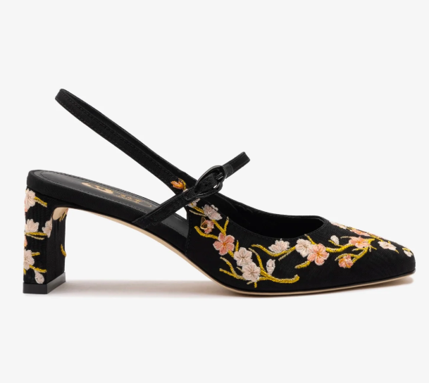 Georgina Pump In Black Sakura Printed Fabric