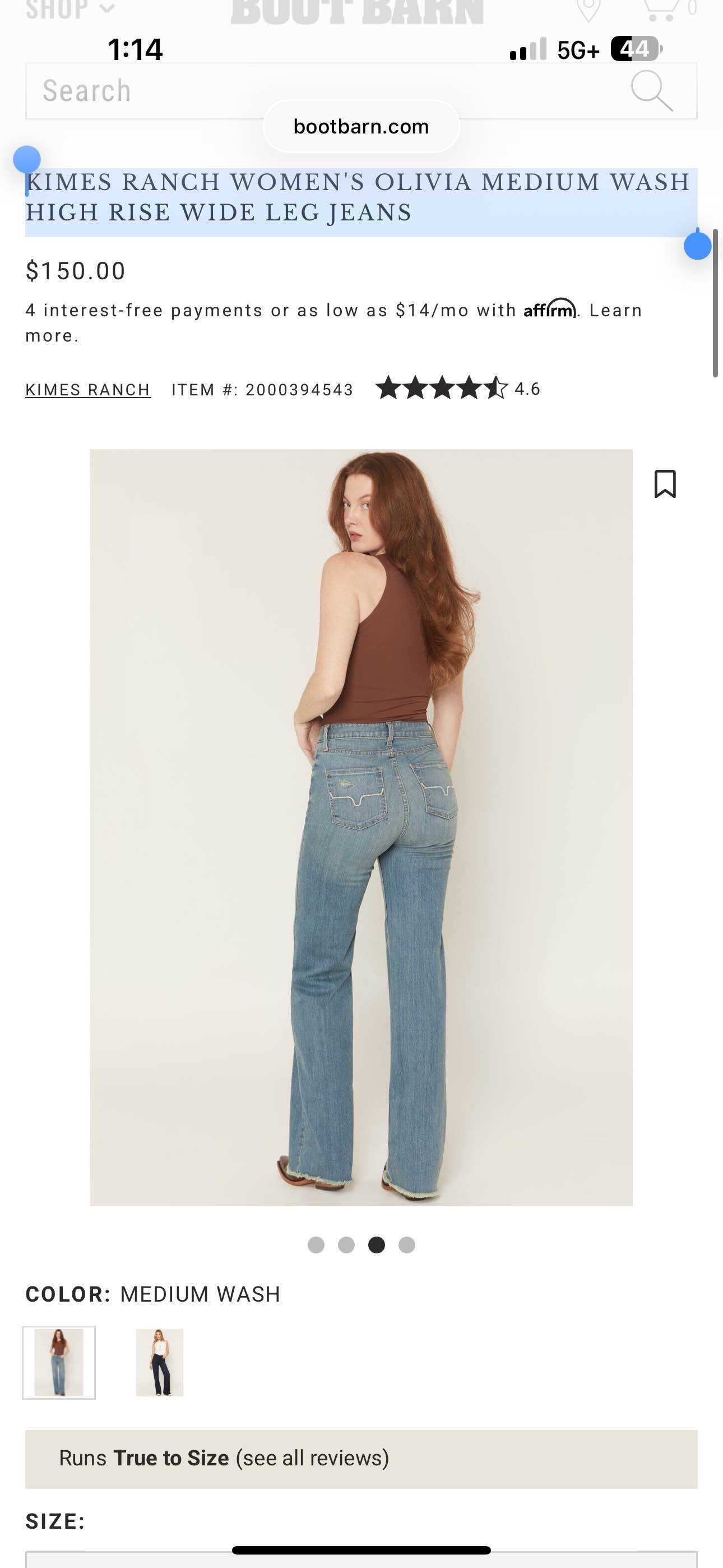 KIMES RANCH WOMEN'S OLIVIA MEDIUM WASH HIGH RISE WIDE LEG JEANS