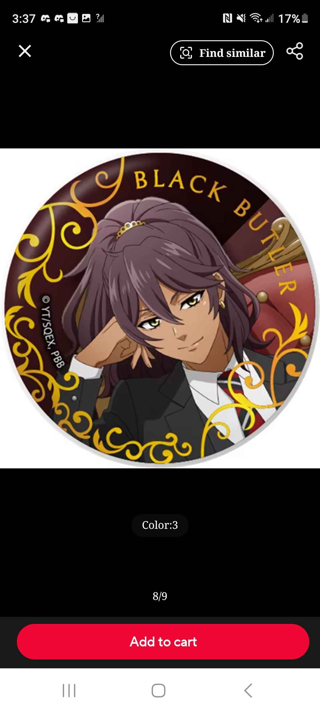 58mm Anime Sebastian Michaelis Ciel Soma Cosplay COSTUME Badge Pin SPTE Tinplate Brooch﻿ Prop Xmas Gilf
