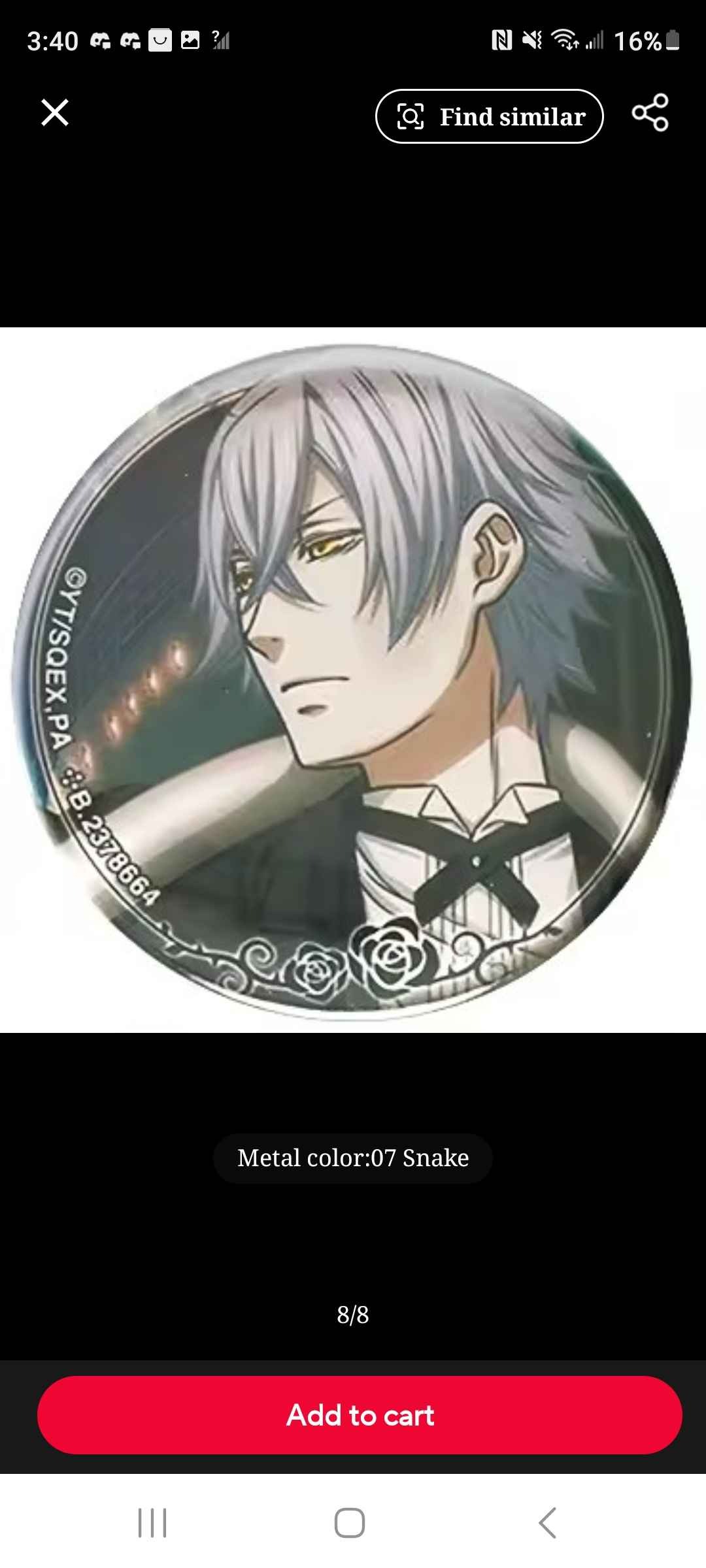 Ciel Sebastian Grell Undertaker Snake Butler Anime Metal Badge Brooch Pins