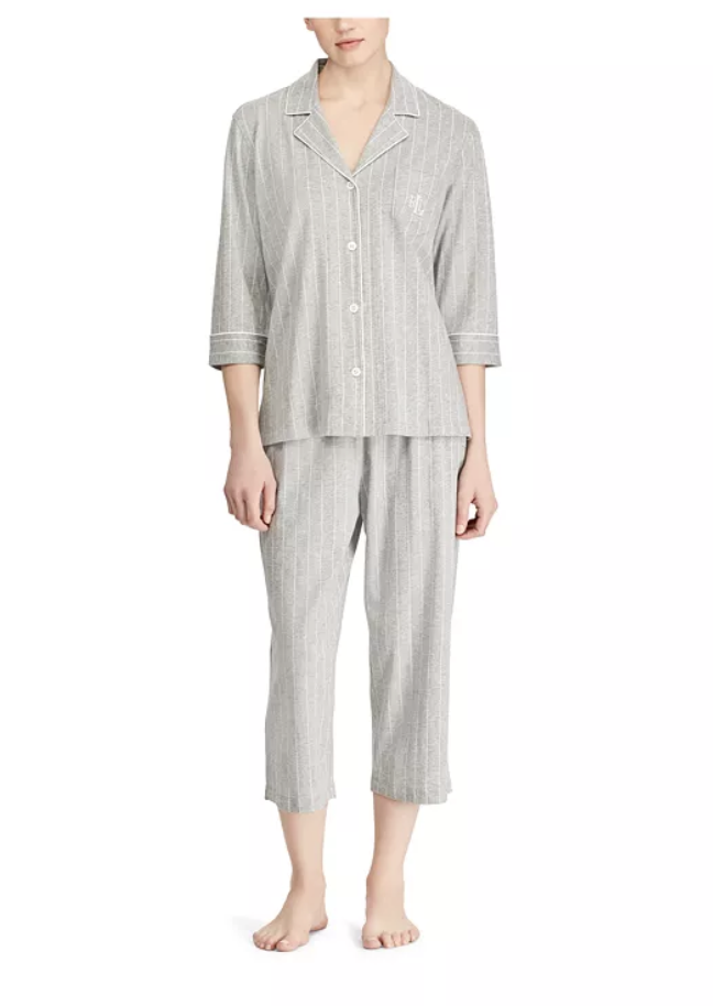 Ralph Lauren | 3/4 Sleeve Cotton Notch Collar Capri Pant Pajama Set