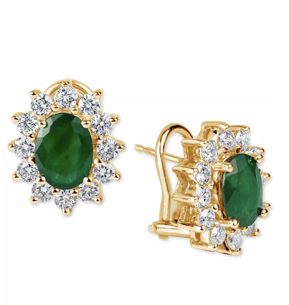 Emerald (2-1/5 ct. t.w.) and Diamond (1-1/5 ct. t.w.) Earrings in 14k Gold