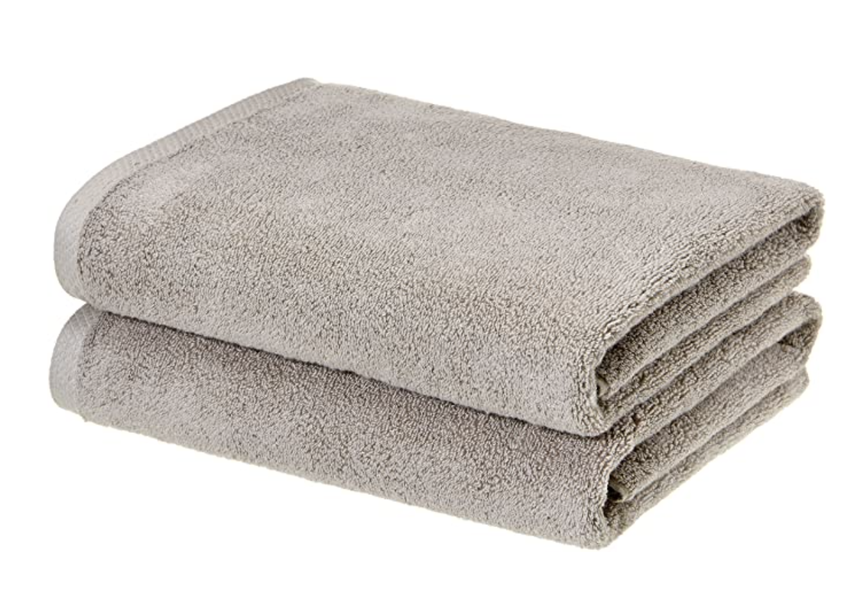 Amazon Basics Quick-Dry Bath Towels - 100% Cotton, 2-Pack, Platinum
