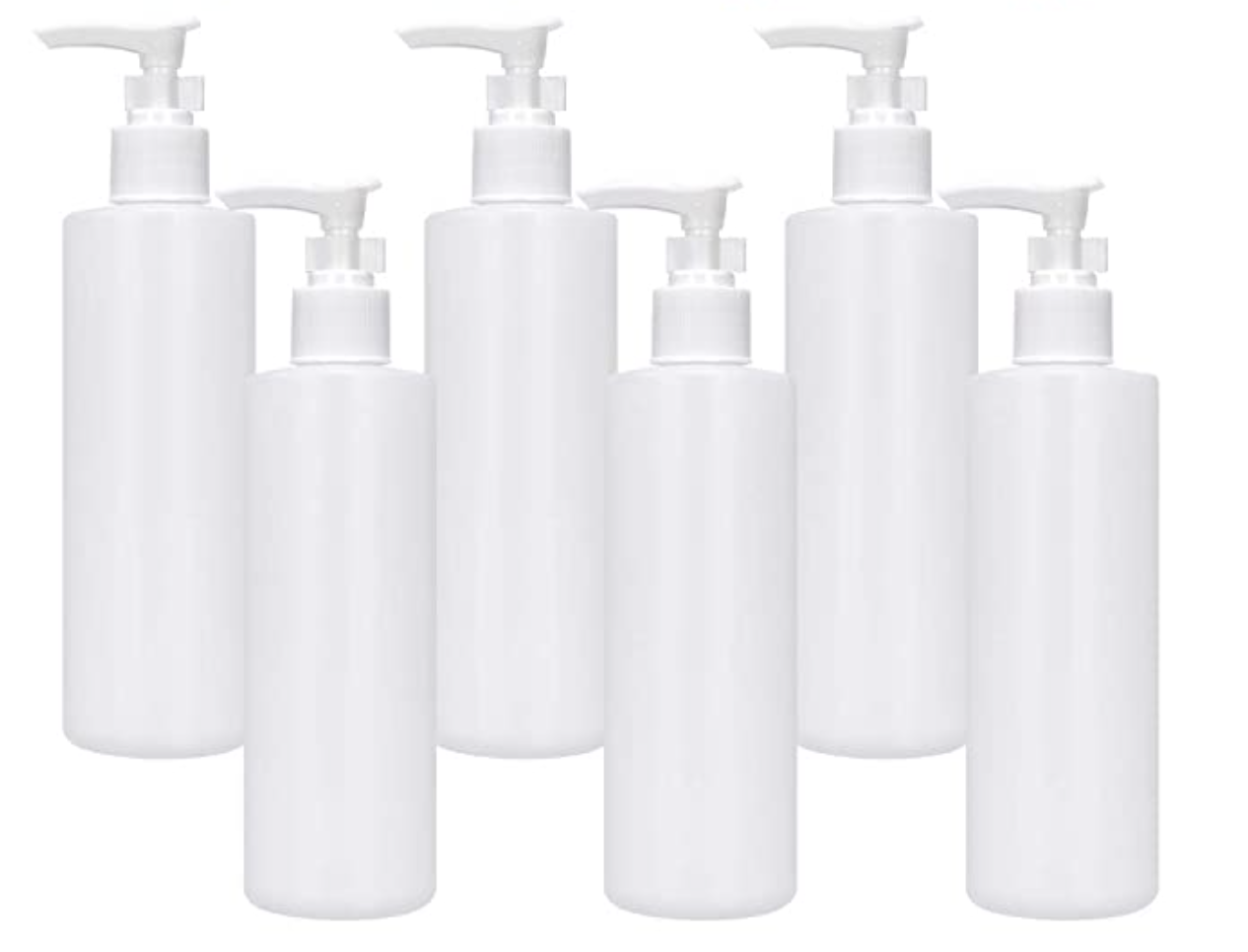 CycleMore 8oz 6 Pack White Plastic Pump Dispenser Bottles, Refillable and Reusable Pump Lotion Dispenser Containers with White Lotion Pumps for Essential Oils, Body Wash, Shampoo and Massage Lotion
