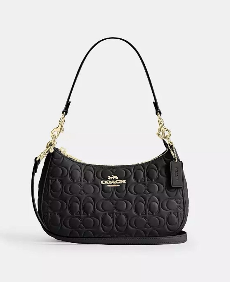 Coach Outlet Teri Shoulder Bag Signature Leather CY774 IMBLK Black
