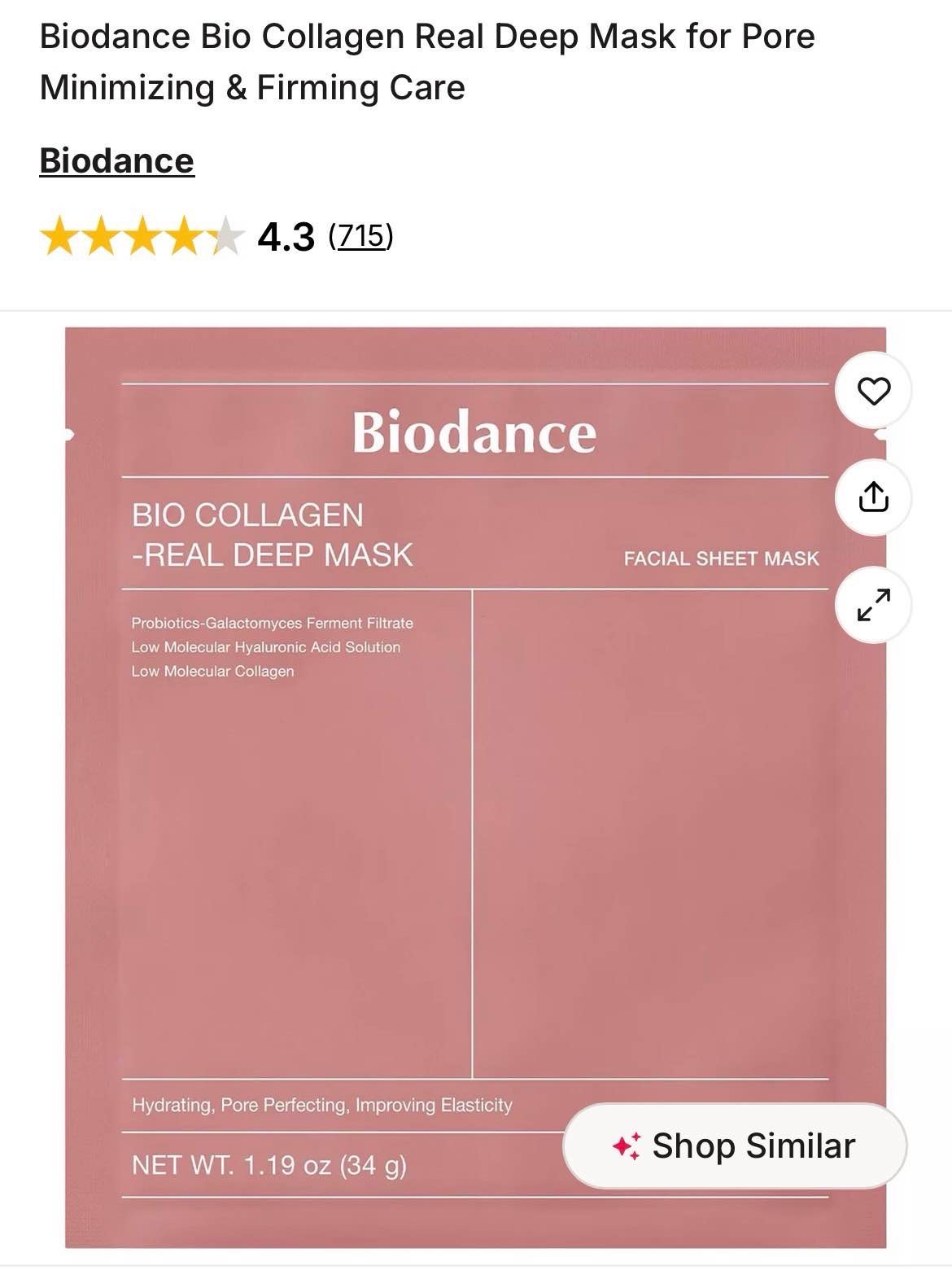 Biodance Bio Collagen Real Deep Mask for Pore Minimizing & Firming Care